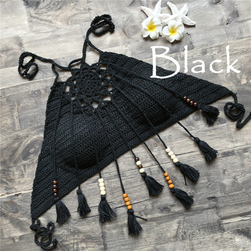 Desert Moon Crochet Tassel Halter Top