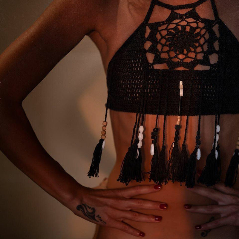 Desert Moon Crochet Tassel Halter Top